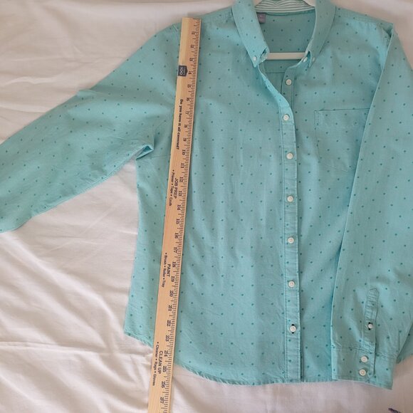 Blue Polka Dot Button Long Sleeve Shirt Womans Size XL - Picture 12 of 16